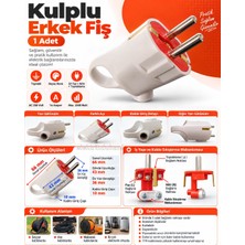 Arvia Topraklı Fiş Kulplu Beyaz 16 Amper 220 Volt IP20 (Erkek Fiş)