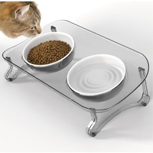 Mama Kabı, Mama ve Su Kabı, Kedi Mama Kabı, Kedi Mama ve Su Kabı, Köpek Mama Kabı, Kedi Mama Kapları, Köpek Mama ve Su Kabı, 15° Eğimli Yüksek Çift Kaseli (Transparan+Beyaz)