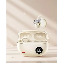 Pileli Store Zarif Tasarımlı Kablosuz Bluetooth Kulaklık Uzun Pil Ömrü 2 Kurdele Küpe Hediyeli