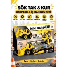 Metito Toys Sök-Tak Otopark Seti, 70+ Parça, 2 Araç + 1 Otopark, Kancalı Makine ve Vinç, 3+ Yaş