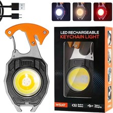Anahtarlık Iş Işığı Anahtarlık Fenerler 7 Işık Modu 1600 Lümen, Taşınabilir USB Şarj Edilebilir Koçanı Çalışma Işığı Acil Durum Işığı Katlanır Braketli Şişe Açacağı ve Mıknatıs Tabanı, Kamp