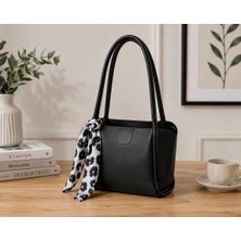RoseBuy Bags Kadın Siyah Omuz Çantası Fular Detaylı Şık Günlük El ve Kol Çantası