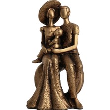 Aile Figürlü Dekoratif Biblo Modern Klasik Rustik Vintage Gold Renkli Sanatsal Obje El Yapımı El Boyama Dayanıklı Polyester Aile Temalı Masa Raf Salon Ofis Ev Dekorasyonu Için Hediyelik Biblo
