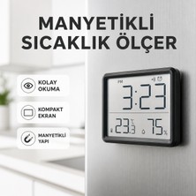 Rey Point Mıknatıslı 9x7 cm Mini Ortam Sıcaklık Nem Göstergesi ve Alarm Saat