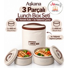 Aşkana Paslanmaz Çelik Taşınabilir Lunch Box Vakumlu Yemek Kabı Seti, Çatal-Kaşık Bölmeli Isı Yalıtımlı Taşıma Çantalı Sefertası Seti