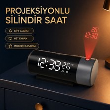 Rey Point Çift Alarmlı Projeksiyonlu Silindir Çalar Saat USB LED Ekran