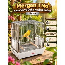 Kanarya ve Doğa Kuşları Kafesi Krom (33 x 22 x 30 cm – Camlı, Sürgülü Altlıklı, 3 Ahşap Tünekli Krom Kaplama Kuş Kafesi)