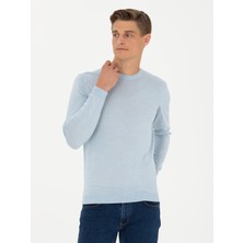 Cacharel Light Blue Slim Fit Crew Neck Knit Sweater