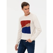 Cacharel Ecru Slim Fit Crew Neck Knit Sweater