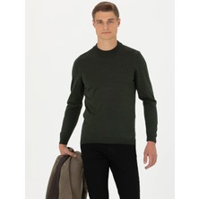 Cacharel Khaki Slim Fit Mock Neck Knit Sweater
