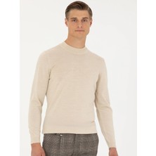 Cacharel Beige Slim Fit Mock Neck Knit Sweater