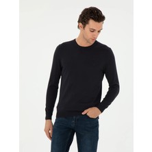 Cacharel Navy Slim Fit Cashmere Silk Blend Crew Neck Knit Sweater