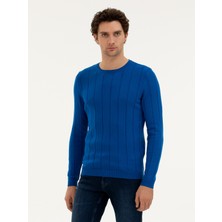 Cacharel Sax Blue Regular Fit Crew Neck Knit Sweater