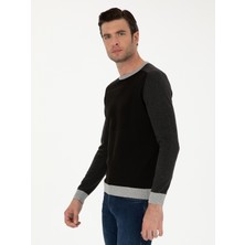 Cacharel Black Slim Fit Cotton Blend Crew Neck Knit Sweater