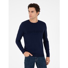 Cacharel Navy Slim Fit Crew Neck Knit Sweater
