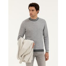 Cacharel Light Grey Slim Fit Wool Blend Mock Neck Knit Sweater
