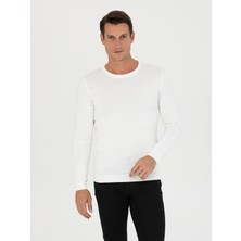Cacharel White Slim Fit Cotton Blend Crew Neck Knit Sweater