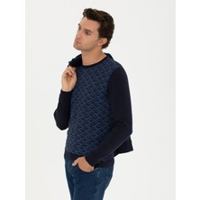 Cacharel Navy Slim Fit %100 Cotton Crew Neck Knit Sweater