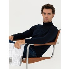 Cacharel Navy Mock Neck Knit Sweater