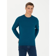 Cacharel Petrol Blue Slim Fit Crew Neck Knit Sweater