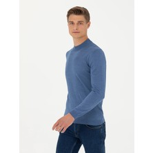 Cacharel Dark Blue Slim Fit Mock Neck Knit Sweater
