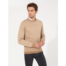 Cacharel Beige Slim Fit Crew Neck Knit Sweater