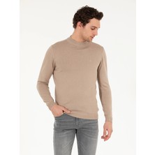 Cacharel Camel Regular Fit Mock Neck Basic Sweater