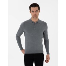 Cacharel Grey Slim Fit Polo Collar Knit Sweater