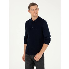 Cacharel Navy Regular Fit Wool Blend Polo Collar Knit Sweater