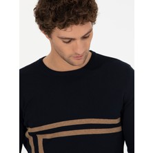 Cacharel Navy Slim Fit Cotton Blend Crew Neck Knit Sweater