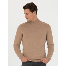 Cacharel Camel Mock Neck Knit Sweater