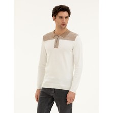Cacharel Ecru Slim Fit Cotton Blend Zip Polo Collar Knit Sweater
