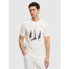 Cacharel White Regular Fit Printed Crew Neck T-Shirt