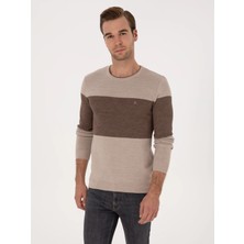 Cacharel Ecru Regular Fit Wool Blend Crew Neck Knit Sweater