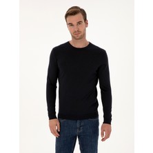 Cacharel Navy Slim Fit Cashmere Silk Blend Crew Neck Knit Sweater