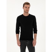 Cacharel Black Slim Fit Cashmere Silk Blend Crew Neck Knit Sweater