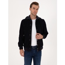 Cacharel Navy Hooded %100 Leather Jacket