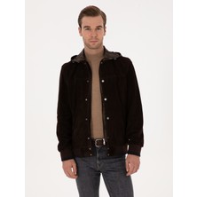 Cacharel Dark Brown Hooded %100 Leather Jacket