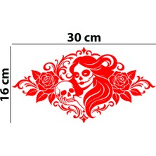 Meristeed Güllü Kurukafa Gotik Oto Sticker - Araç Arka Camı, Kask, Bilgisayar Kasası, Motosiklet, Mağaza Vitrin Dekoru, Dükkan Camları, Düz Yüzey Uyumlu Etiket - Siyah, Beyaz, Kırmızı, Hologram Renk Seçenekli