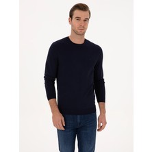 Cacharel Navy Slim Fit Crew Neck Knit Sweater