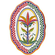 Bacı Mılano Baci Milano Dolce Vita Palm Pattern Oval Porcelain Serving Plate 35 cm
