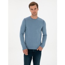 Cacharel Blue Slim Fit Crew Neck Knit Sweater