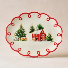 Karaca New Year Cottage Boat-Shaped Platter 30.5 cm