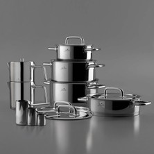 Jumbo Metalix 14-Piece Steel Dowry Set (Metalix 8-Piece Steel Cookware Set-Metalix Full Metal Teapot-3-Piece Turkish Coffee Pot Set)