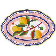 Bacı Mılano Baci Milano Dolce Vita Lemon Pattern Oval Porcelain Serving Plate 30X21 cm