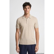 Network Beige Melange Polo Neck Basic Knit Sweater
