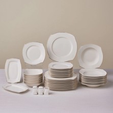 Karaca Square Bone White Gold 53-Piece Dinnerware Set For 12 People