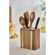 Lora Bianca Acacia Wood Countertop Utensil Holder - Knife Organizer And Spoon Set Brown