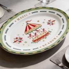 Baci Milano Mamma Mia Carousel Pattern Oval Serving Plate Green
