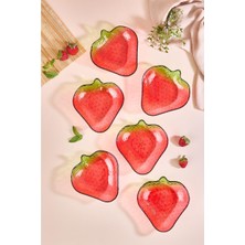 Lora Bianca Rosso 6-Piece Red Strawberry-Shaped Glass Snack/fruit/appetizer Bowl Set